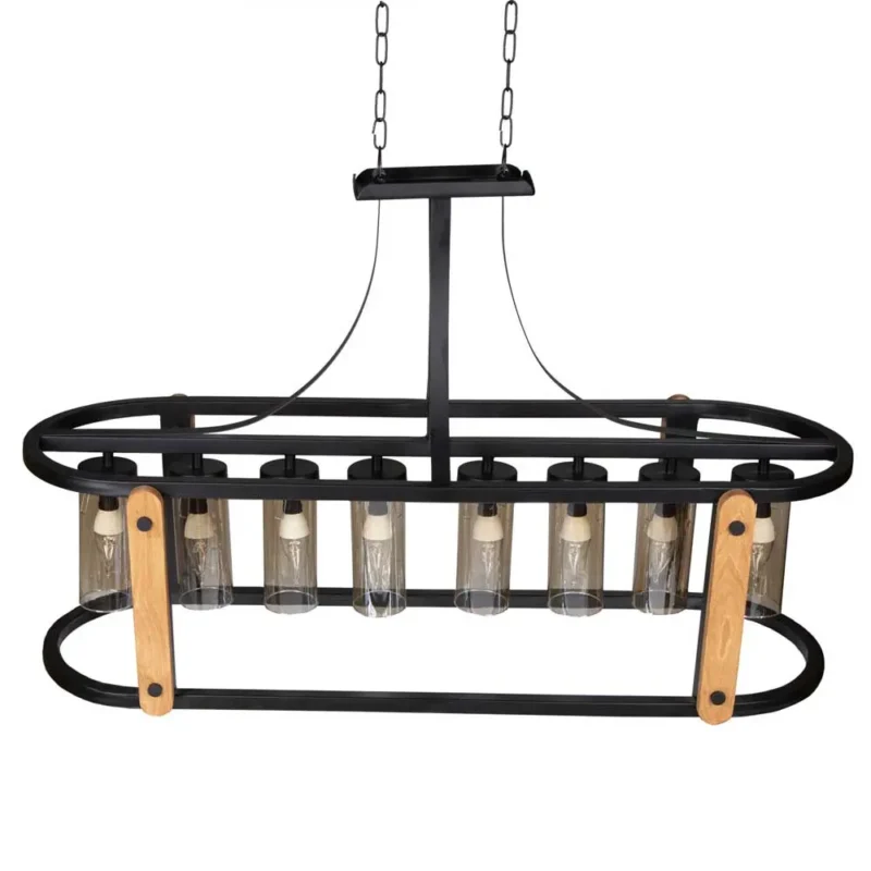 لوستر خطی چوب و فلز هشت شعله مدل BAM9048