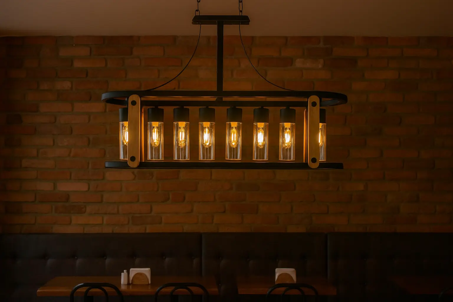 لوستر خطی چوب و فلز هشت شعله مدل BAM9048